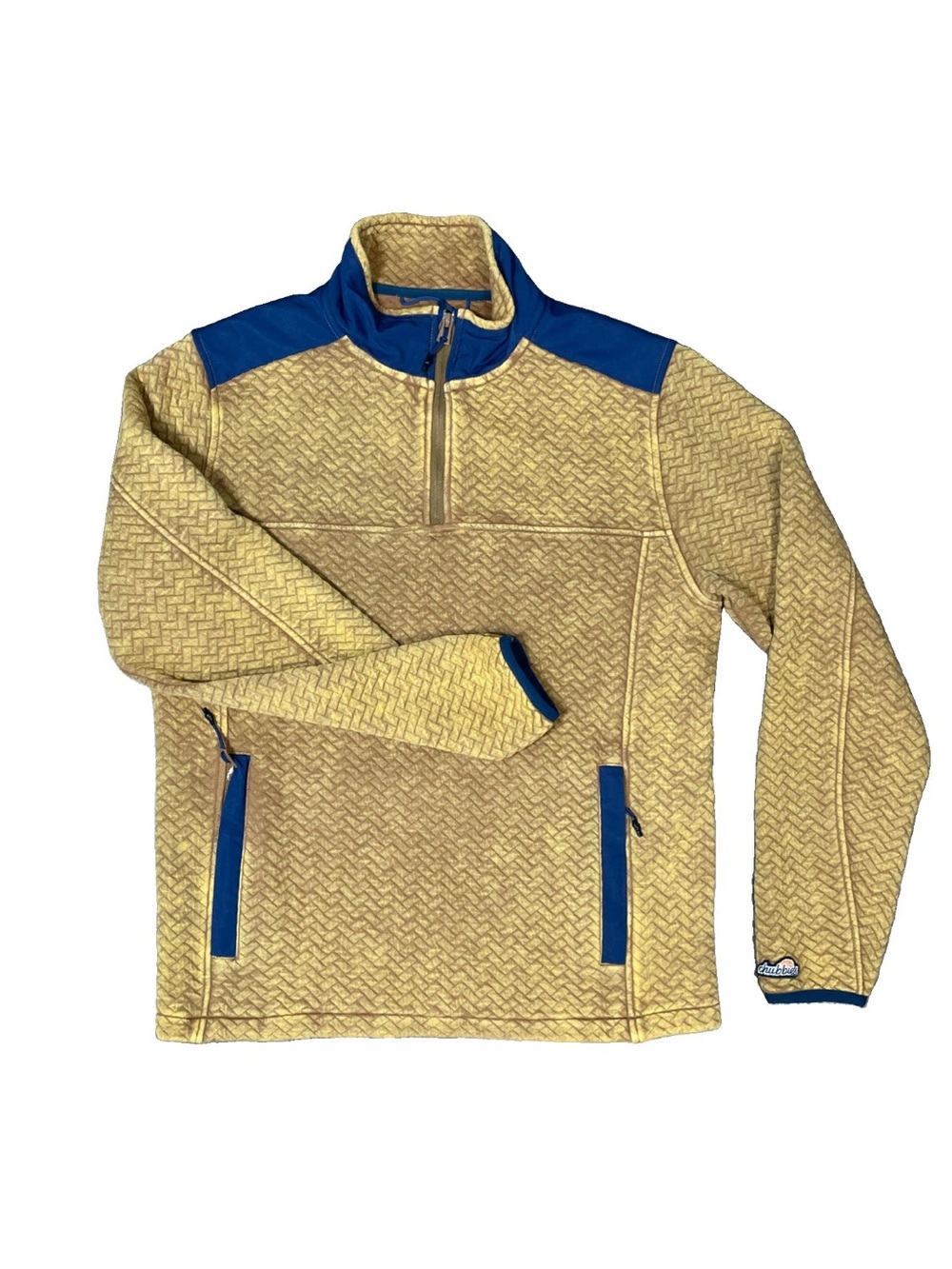 Chubbies quilted 1/4 zip sweatshirt Mens small maize blue cotton blend pockets